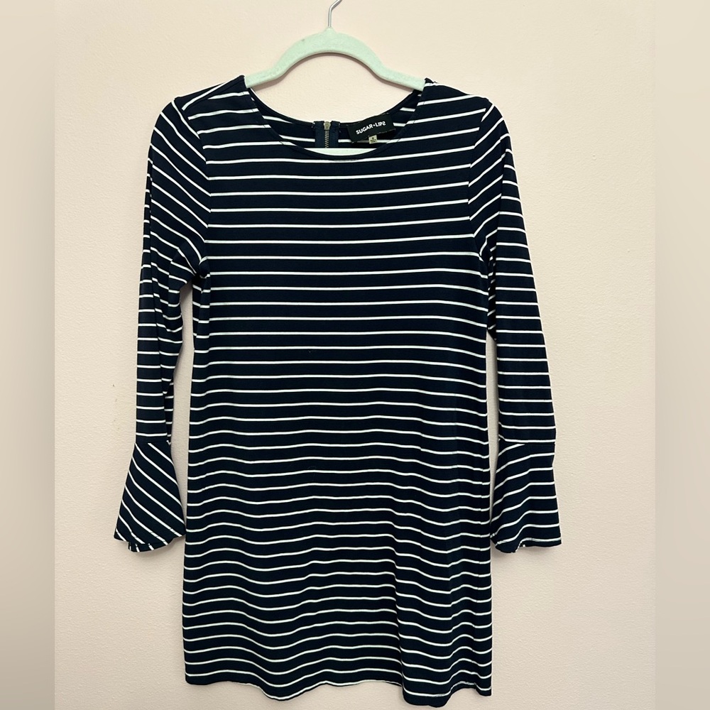 Sugar Lips Navy and White Striped Long Sleeve Mini Dress
